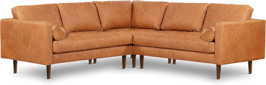 POLY & BARK Napa Leather Corner Sectional Sofa in Full-Grain Pure-Aniline Italian Tanned Leather in Cognac Tan