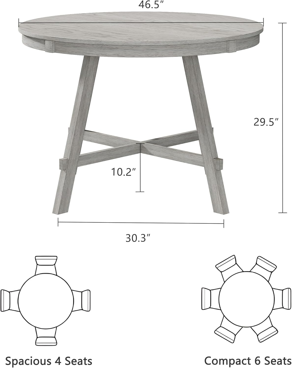 Round Solid Wood Dining Table, Part of Dining Table Set, Mix and Match Table, Chair Sold Separately for Dining Room, Kitchen, Grey