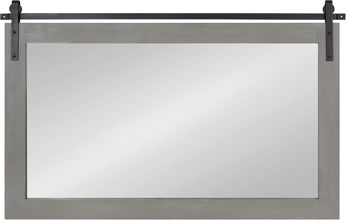 Kate and Laurel Cates Farmhouse Horizontal Wood Framed Wall Mirror, 40 x 26, Gray, Barn Door-Inspired Rustic Mirrors for Wall