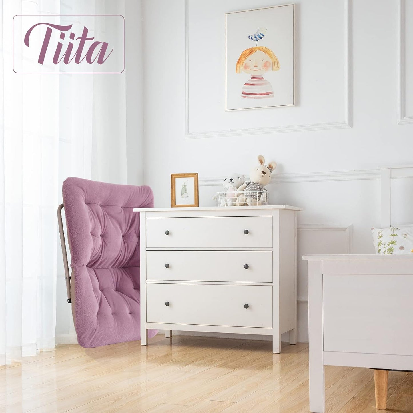 Tiita Comfy Folded Chair, Soft Faux Fur Oversized Folding Accent Chair, Lounge Lazy Chair for Kids Teens Adults, Metal Frame Moon Chair for Bedroom, Living Room, Dorm Rooms