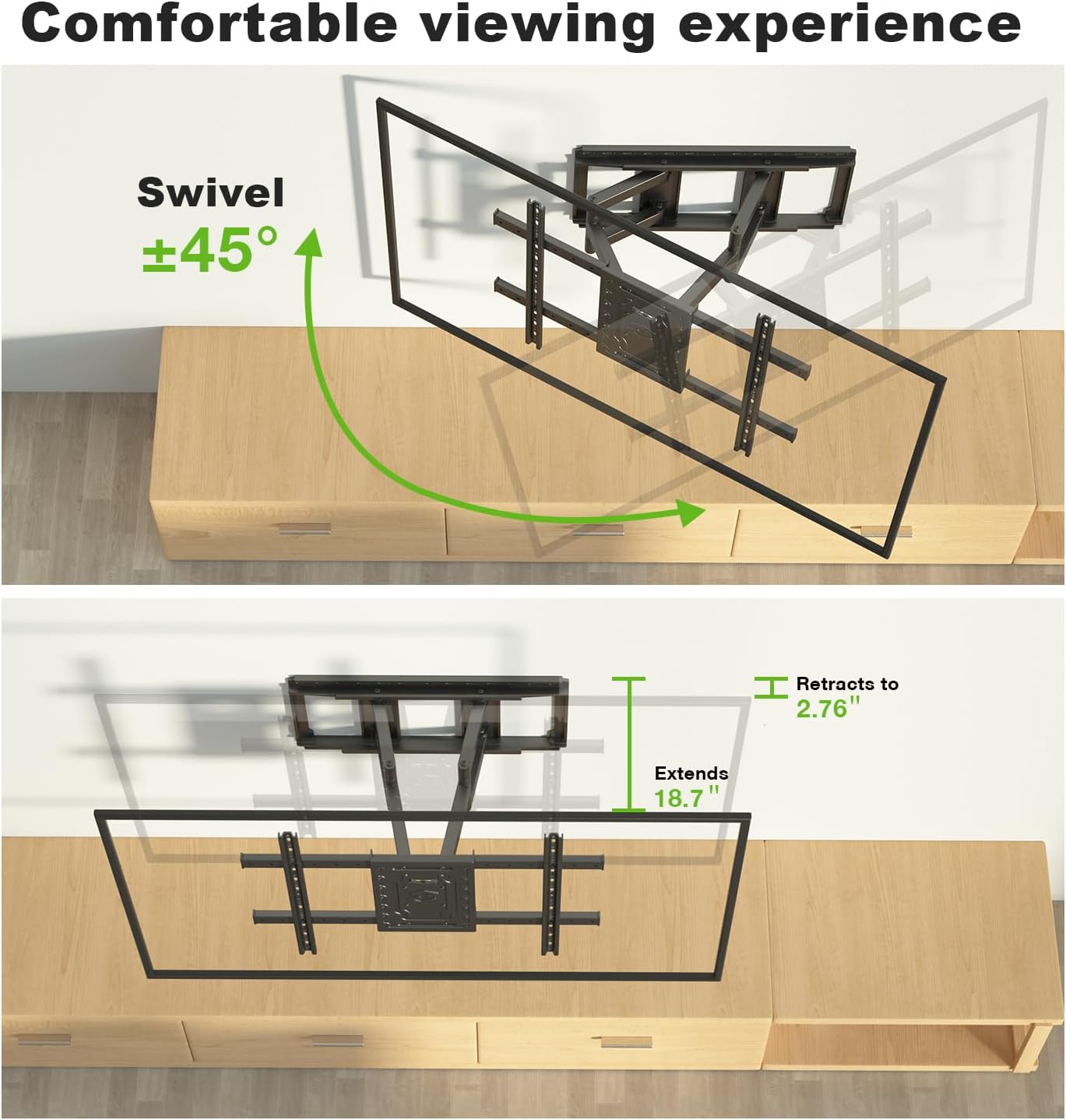 TV Wall Mount for 32"-100" up to 220 lbs, USX MOUNT Full Motion TV Mount with Swivel Tilt Dual Articulating Arms, Pre-Assembled Universal Wall Bracket, Max VESA 800x600mm, 12″-24″ Wood Studs
