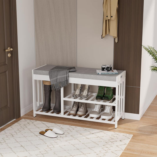 3-Tier Bamboo Shoe Rack Bench, Shoe Storage Organizer Bench, Entryway Benchs, Shoes Rack for Front Door Entrance, Entryway Bathroom Bedroom