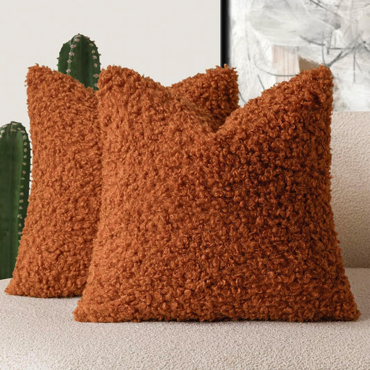 Foindtower 2 Pieces 16x16 Inch Burnt Orange, Faux Fur Throw Pillow Cover Accent Sherpa Furry Pillow Cover Fuzzy Soft Pillowcases Cozy Sheepskin Decorative Fleece Cushion Case for Bed Couch Living Room