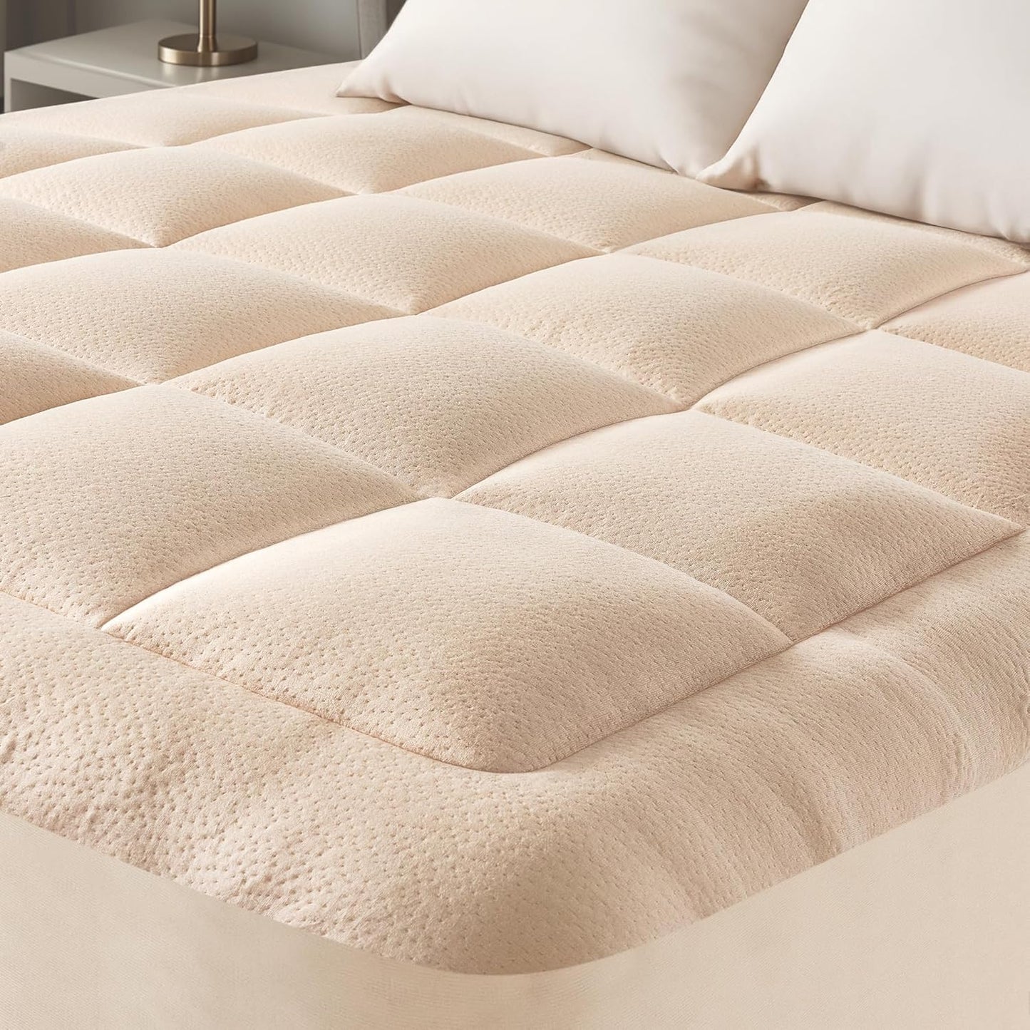 Ultra Soft King Size Mattress Topper - Viscose Made from Bamboo Pillow Top Mattress Pad for Back Pain Relief - Naturally Cooling for Hot Sleepers, Beige