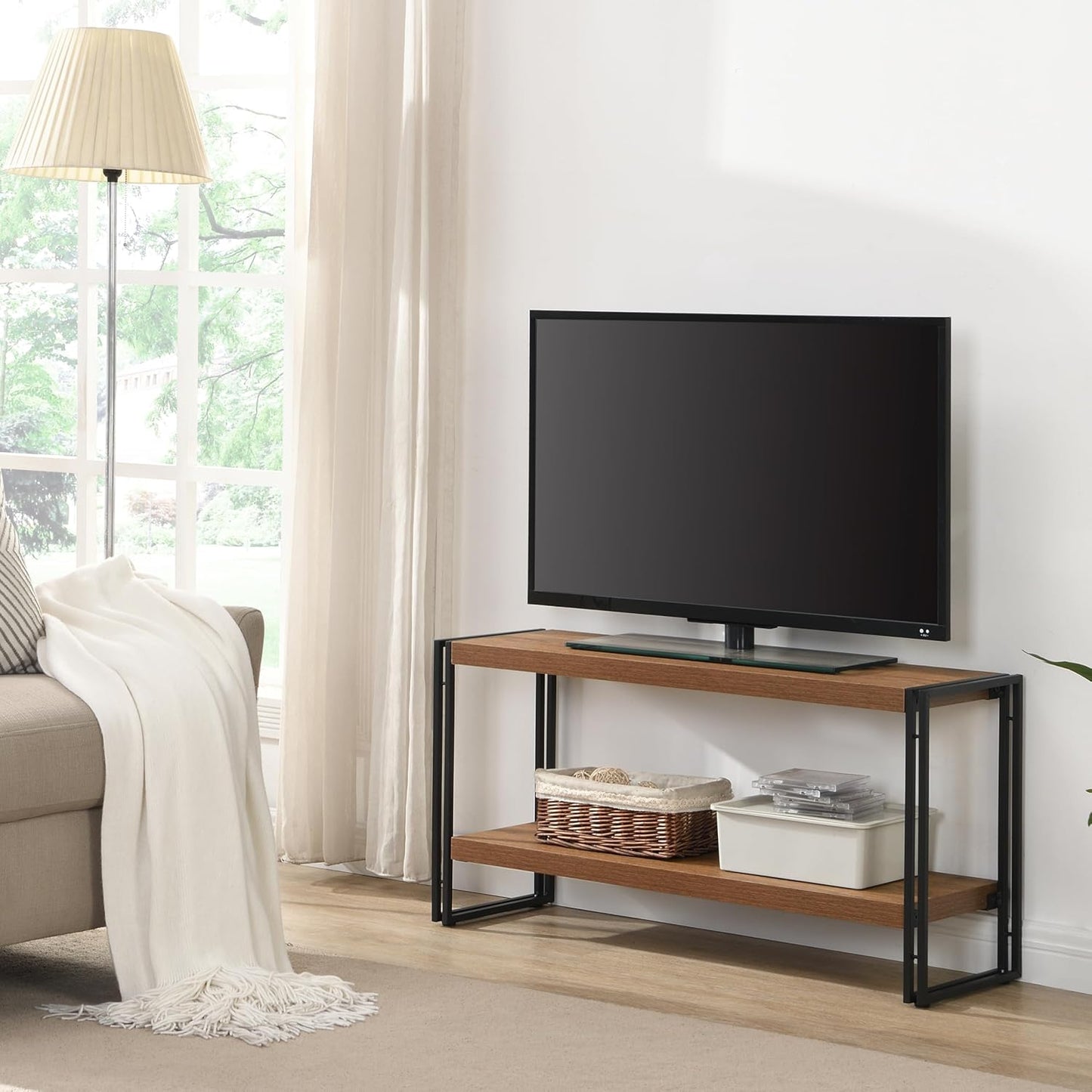 2 Shelf Bookcase Small Display Book Shelf Rustic Industrial, Brown