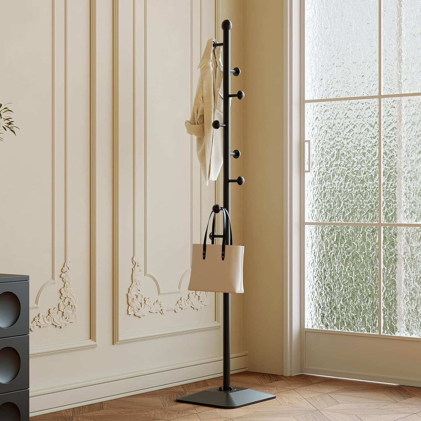 Coat rack,Metal coat hanger stand,Coat Tree freestanding Heavy duty with 8 Hooks and Cast iron base for coats,Hat,scarf,jacket,purse