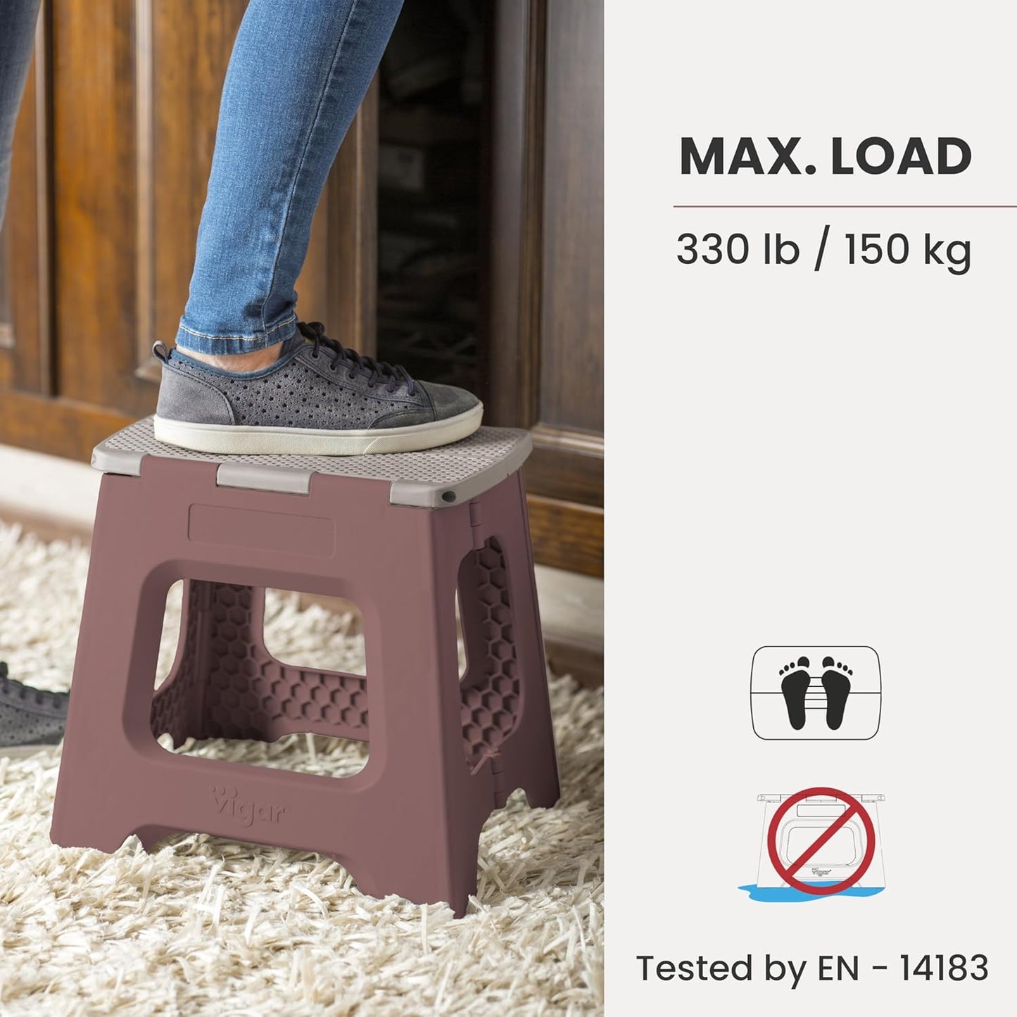 Vigar Compact Step Stool Foldable, 10-1/2-inch Step Stools for Adults up to 330 Pound, Lightweight Stool, Non-Slip Folding Step Stool, Raisin in the Sun﻿