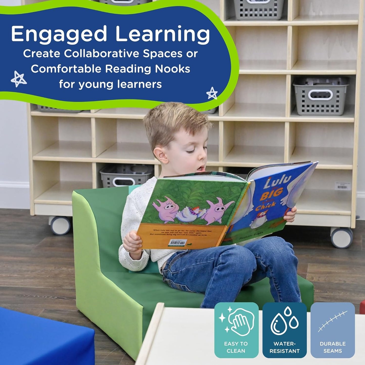 Children's Factory Library Trio Cozy Kids Chairs, Toddler Flexible Seating Classroom Furniture for Preschool or Daycare, 3-Pack