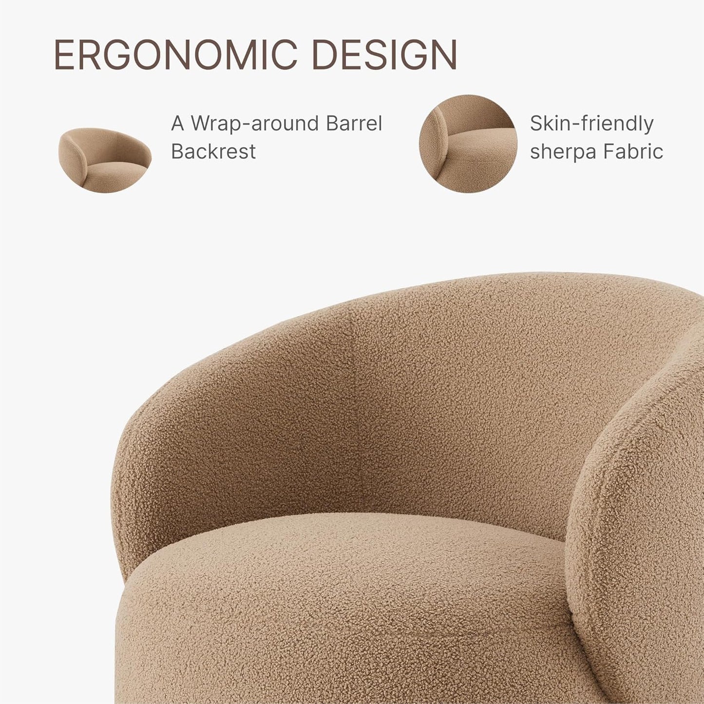Swivel Accent Chair Round Barrel Armchair Upholstered Performance Fabric for Living Room Bedroom Waitingroom,1 Box,Sand