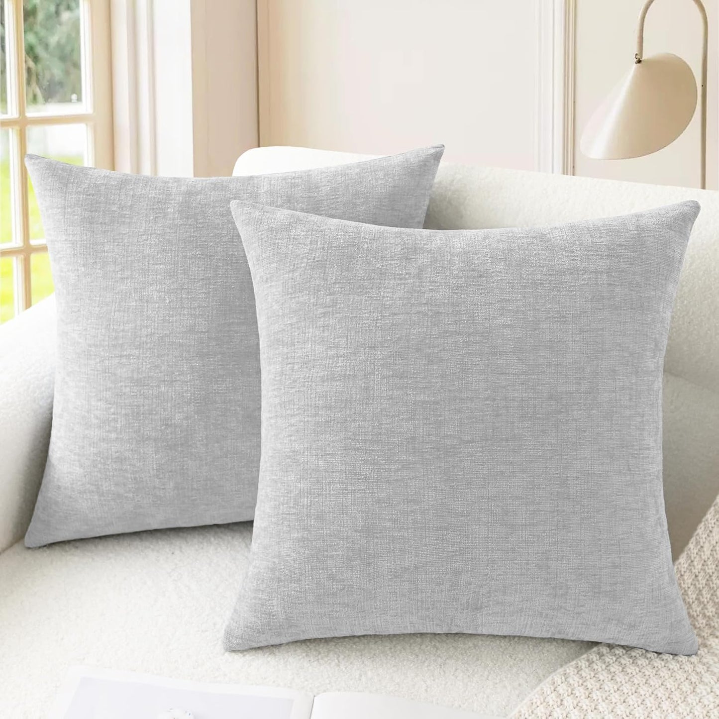 CaliTime Throw Pillow Covers Decorative 20 X 20 Inches Pack of 2 Cozy Chenille Cushion Cases for Couch Sofa Bed Living Room Home Moonbeam Gray
