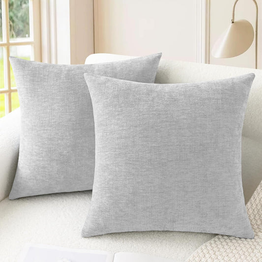 CaliTime Throw Pillow Covers Decorative 18 X 18 Inches Pack of 2 Cozy Chenille Cushion Cases for Couch Sofa Bed Living Room Home Moonbeam Gray