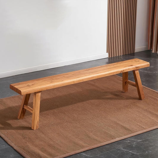 Farmhouse Wood Bench Indoor - 39.3 Inch entryway Bench, Natural Solid Wood, Durable and Sturdy, Suitable for Dining Room, Bedroom, Porch and Other Narrow Spaces