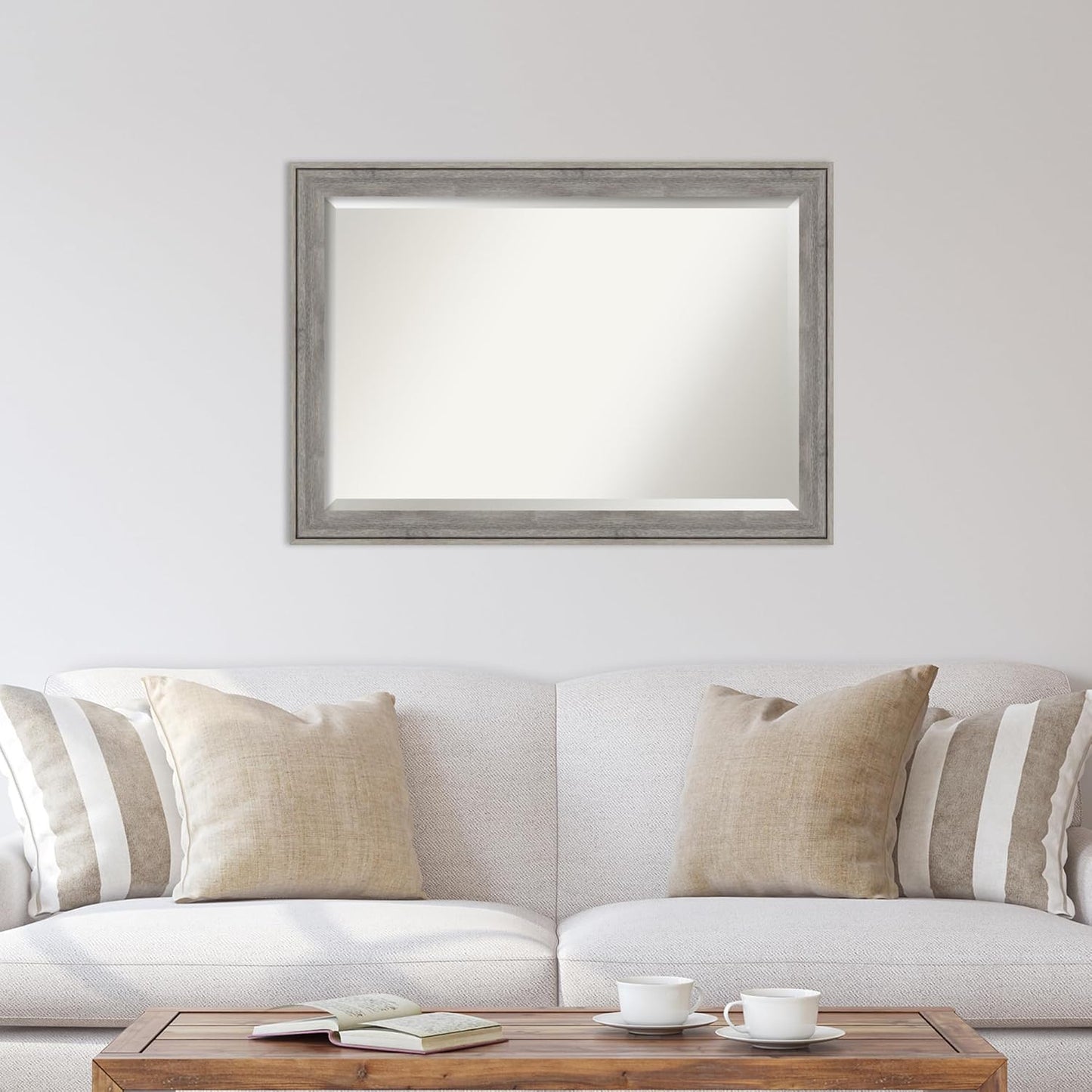 Amanti Art Grey Wall Mirror 29x41 Regis Barnwood Grey Rectangle Bathroom Mirror for Wall Decor Living Room, Large Country Rustic Wood Frame, Hangs Horizonally and Vertically, Bathroom Decor, Beveled