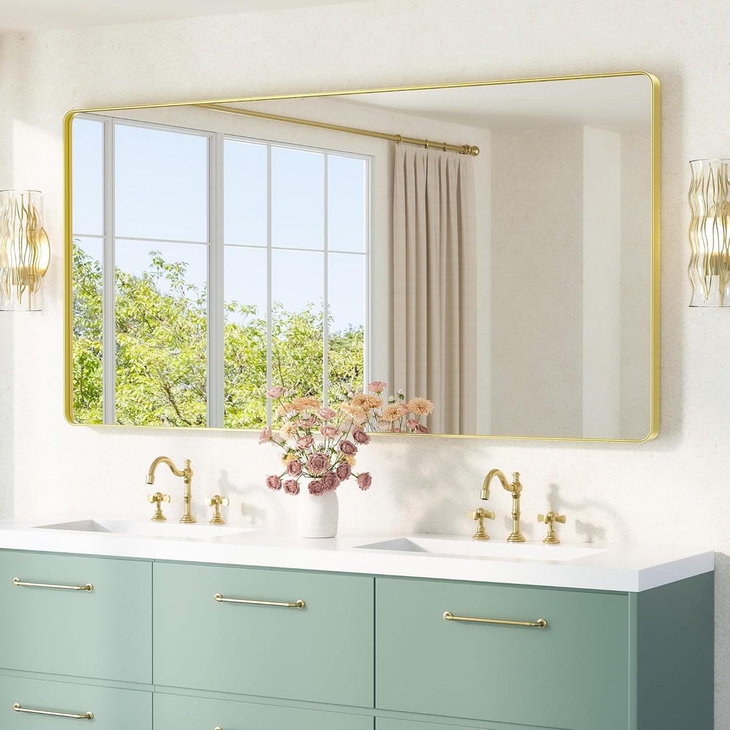 TETOTE 72 x 36 Inch Gold Framed Mirror Vanity Mirrors for Wall Decor Brushed Gold Bathroom Mirrors, Tempered Glass, Modern Farmhouse Wall Mounted Mirror for Decorative(Horizontal/Vertical)