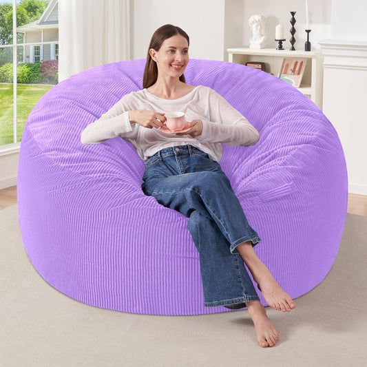 HABUTWAY 4FT Bean Bag Chair,Giant Bean Bag Chairs for Adults,Big Bean Bags with Memory Foam Filled, Large Beanbag Chairs with Soft Corduroy Cover-Purple