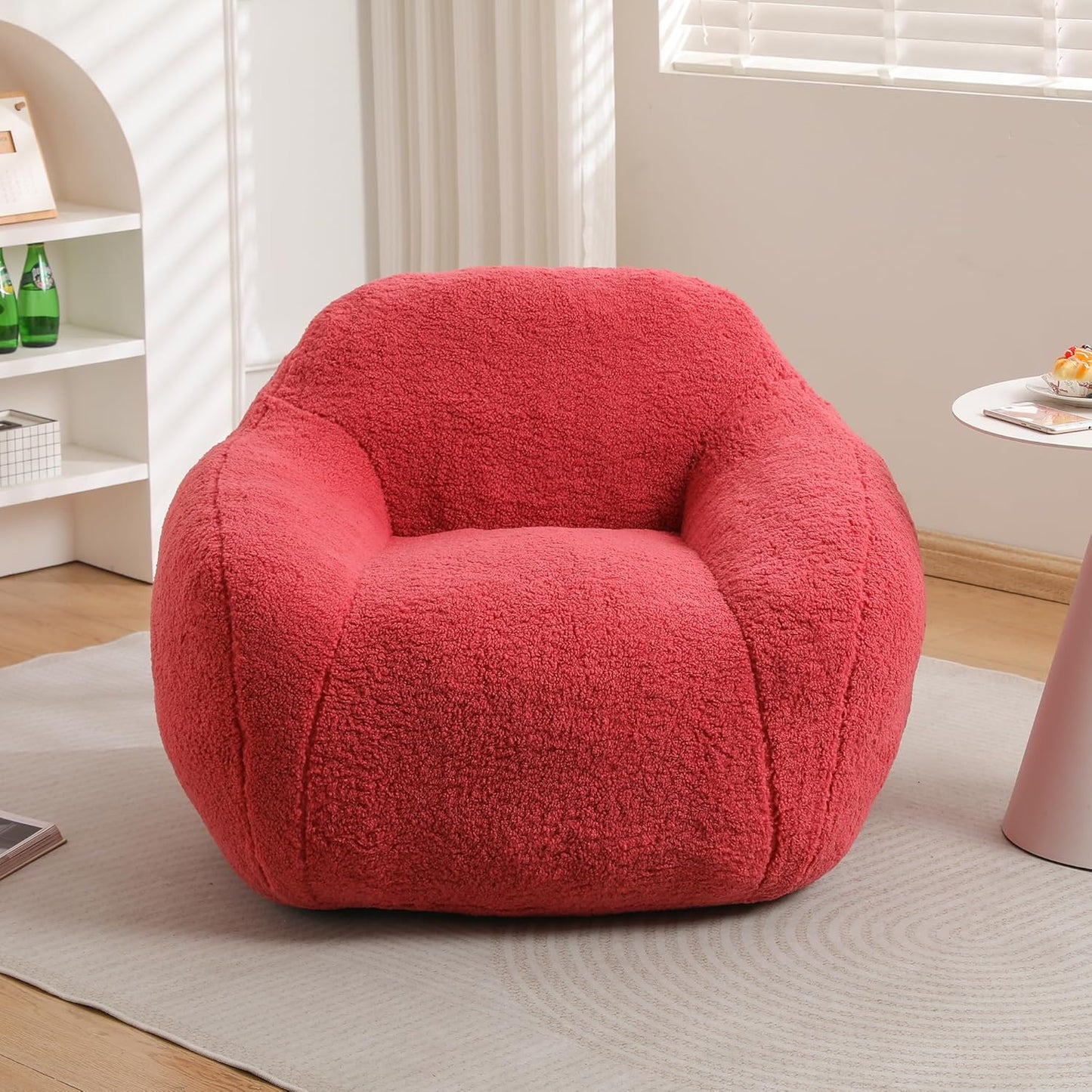 Furniliving Bean Bag Chair, Oversized Bean Bag Couch for Adults Comfy Bean Bag Sofa with Back Support, Giant Bean Bag Chair Stuffed Floor Sofa for Living Room Bedroom Dorm Office, Teddy, Rose Red