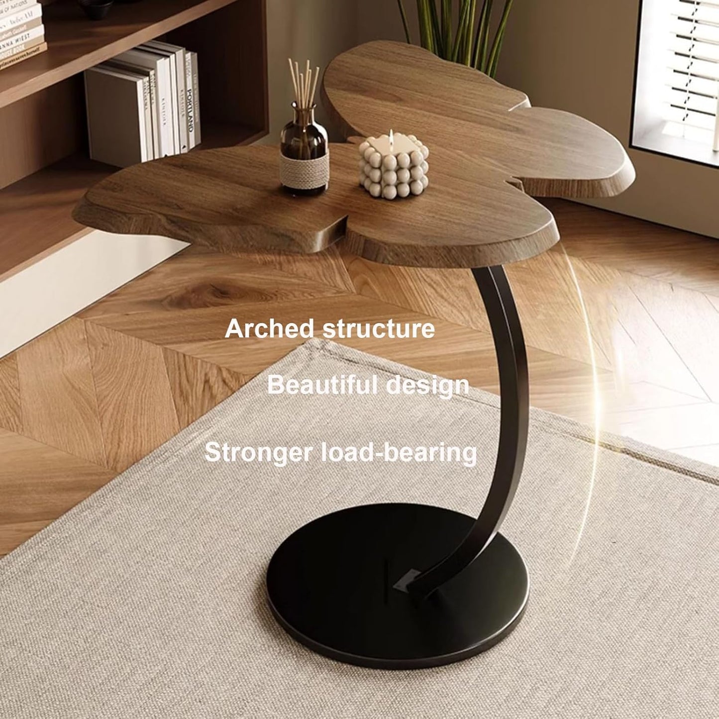 C-Shaped End Table, Sofa Side Table with Rotating Wheels, Rolling End Table with Storage, Small Couch Side Table for Bedroom, Swivel Tray Table for Living Room, Office (Butterfly)