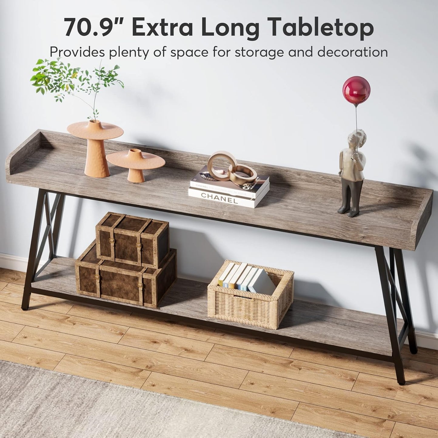 Tribesigns 70.9 inch Extra Long Console Table Behind Couch, Rustic Industrial Sofa Table for Living Room, Narrow Entryway Hallway Long Bar Table (Grey)