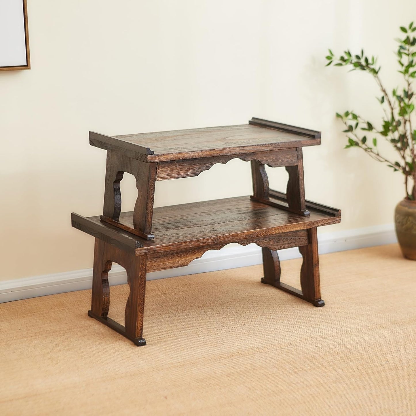 Japanese Wood Floor Table with Foldable Legs - Coffee Tables for Living Room, Bed Desk Tray,Meditation Altar, Laptop Desk