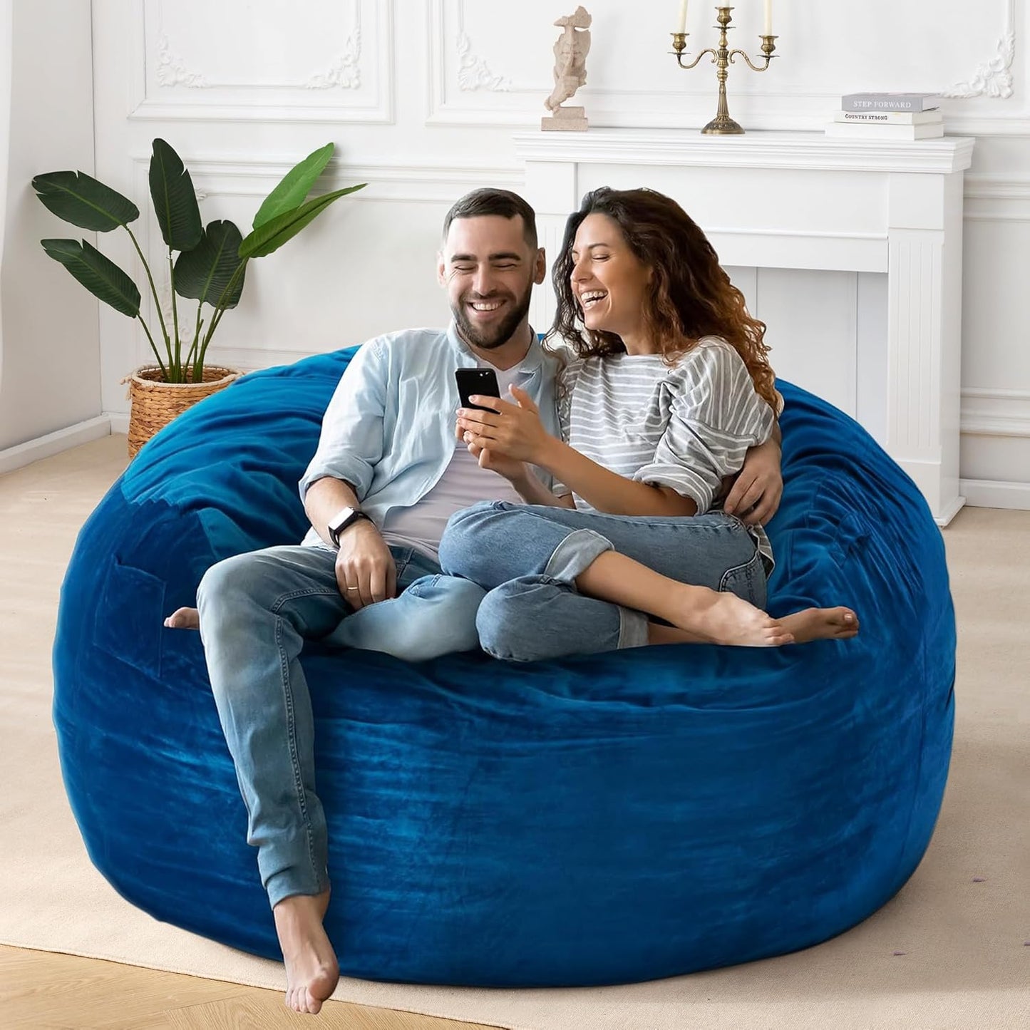 HABUTWAY Bean Bag Chair: Giant 5' Memory Foam Furniture Bean Bag Chair for Adults with Microfiber Cover 5Ft (Blue)