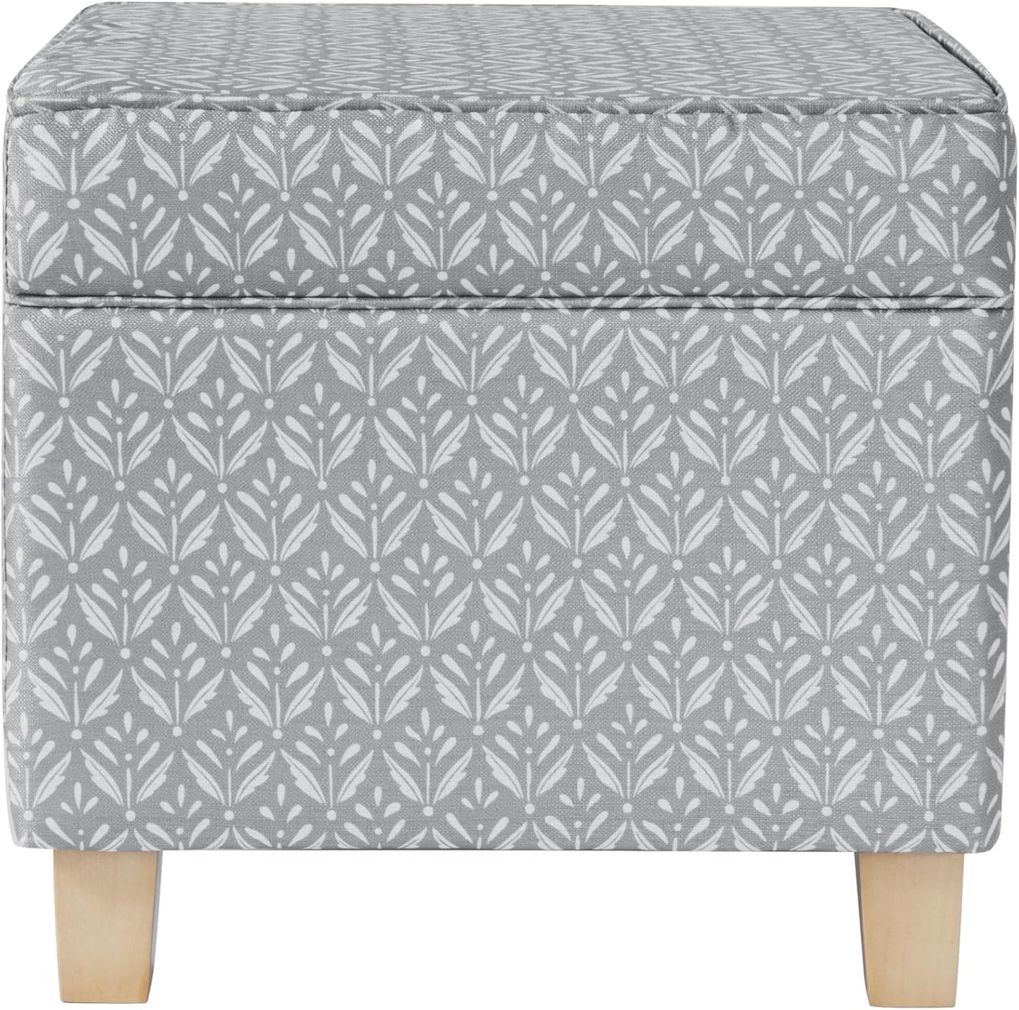 HomePop Home Decor | K7342-A873 | Classic Square Storage Ottoman with Lift Off Lid | Ottoman with Storage for Living Room & Bedroom, Light Grey Print, Large