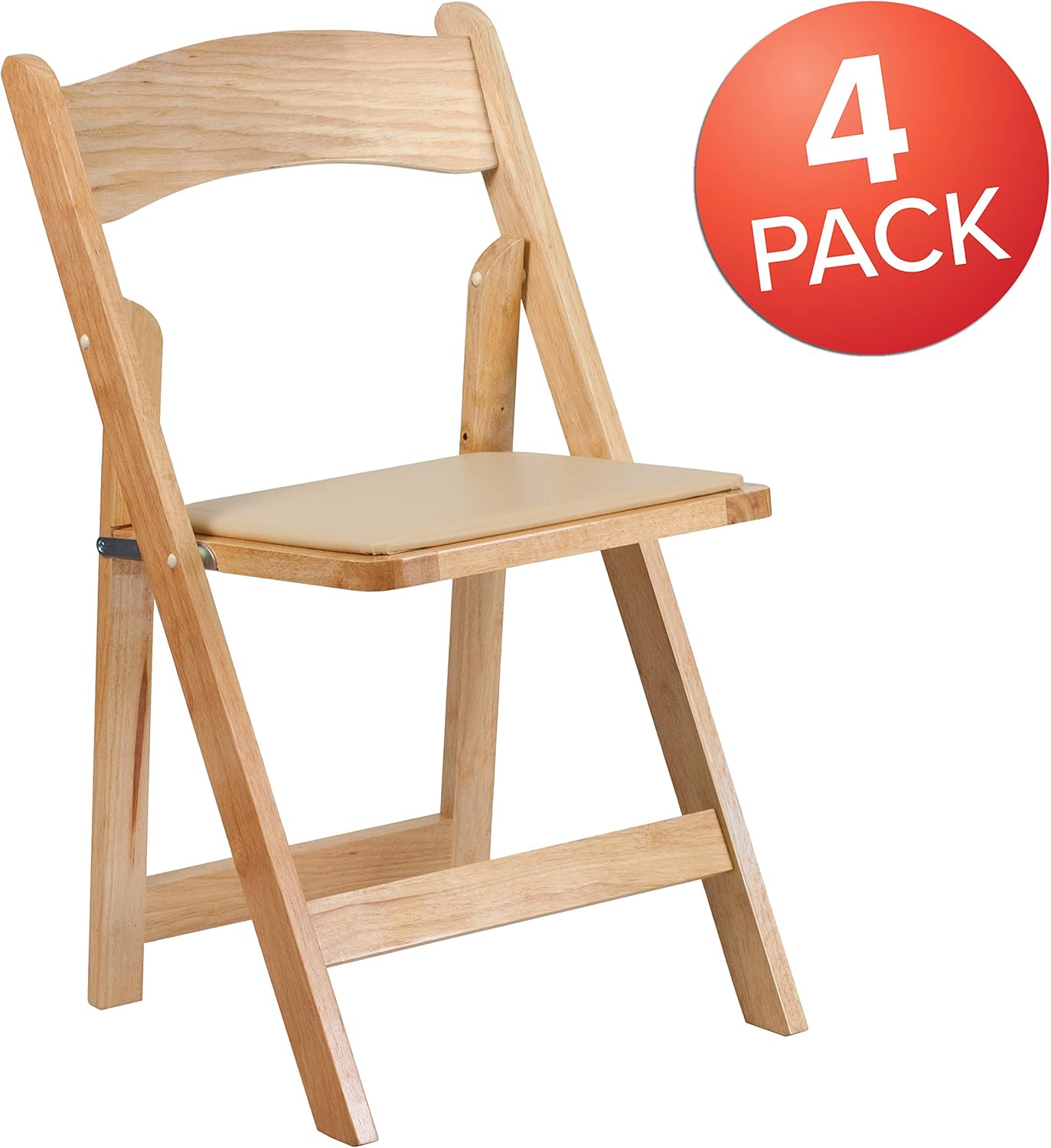 Flash Furniture Hercules Series Beechwood Folding Event Chairs with Padded Seats, Modern Wooden Folding Banquet Chairs, Set of 4, Natural