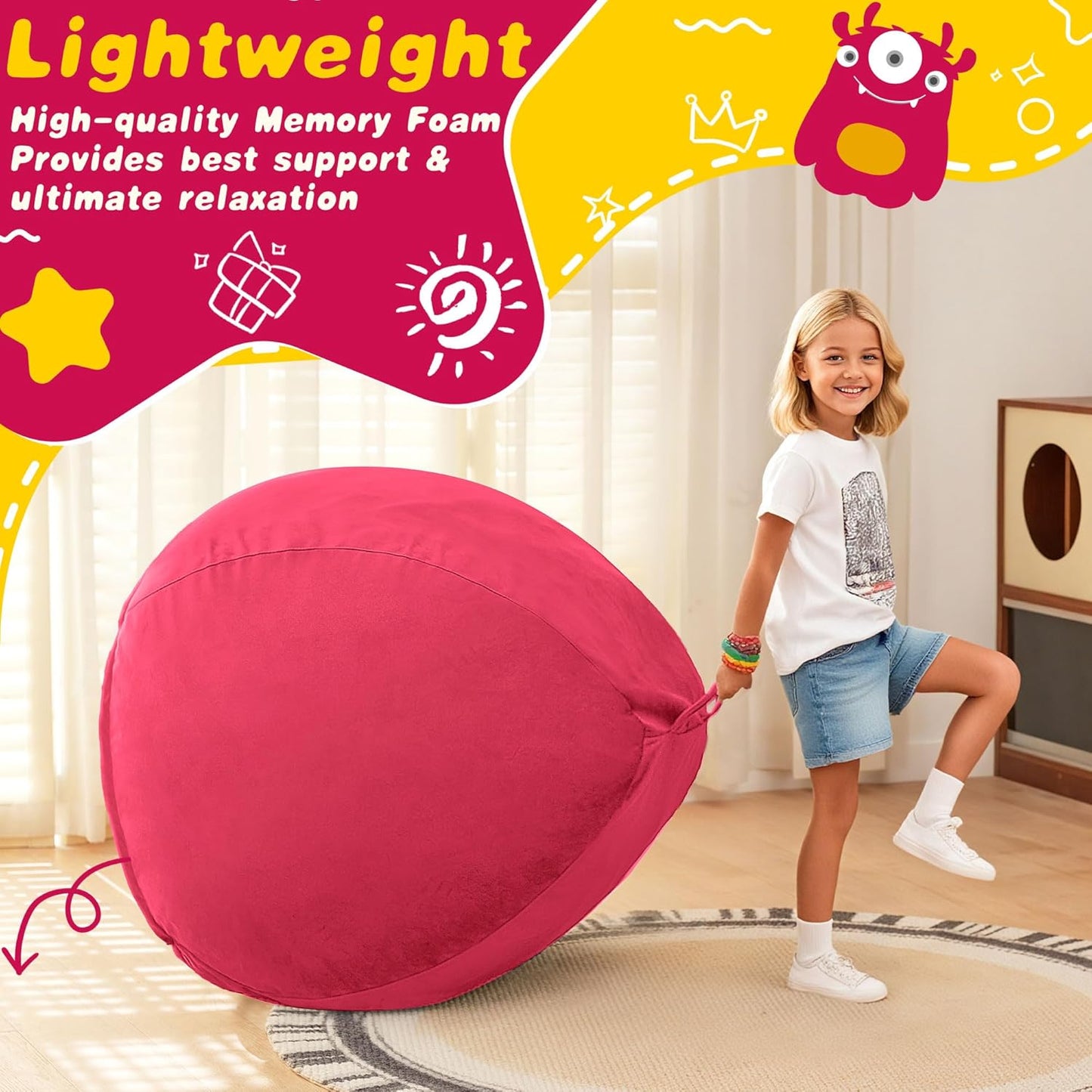 HABUTWAY 2FT Bean Bag Chair, 2' Beanbags Small Bean Bag Chairs with Filling, Teardrop Bean Bag Chair Luxurious Velvet Ultra Soft Fur with Removable Cover (Hot Pink)