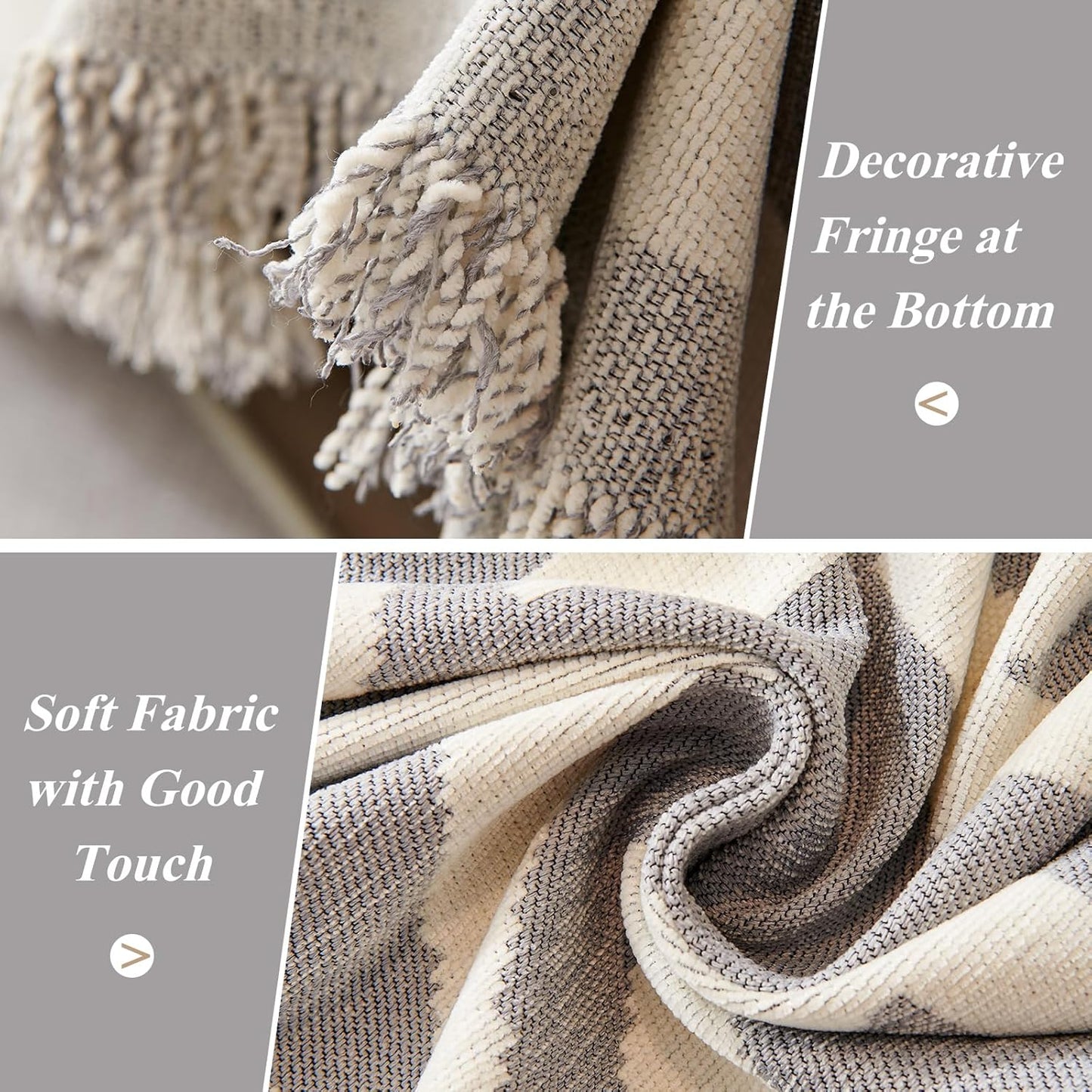 STACYPIK Durable Chenille Gray Beige Sofa Cover Boho Triangle Slipcover Furniture Protector Washable Armchair Couch Cover for 2 Cushion Couch Non-Slip Jacquard Sofa Protector Pet Friendly-71X90IN