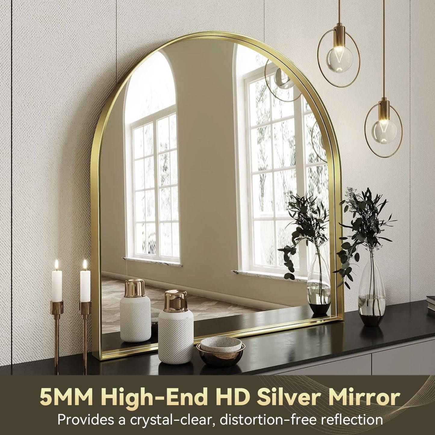 Brightify Arched Mirror, 31 x 33 Inch Gold Arch Mirror, Metal Frame Gold Arched Wall Mirror, Arched Top Bathroom Vanity Mirror for Living Room Bedroom Mantle Entryway Hallways