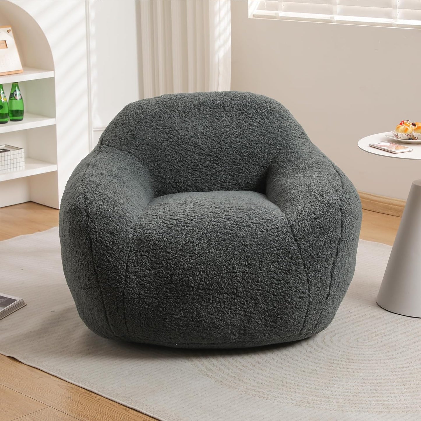 Furniliving Bean Bag Chair, Oversized Bean Bag Couch for Adults Comfy Bean Bag Sofa with Back Support, Giant Bean Bag Chair Stuffed Floor Sofa for Living Room Bedroom Dorm Office, Teddy, Dark Grey