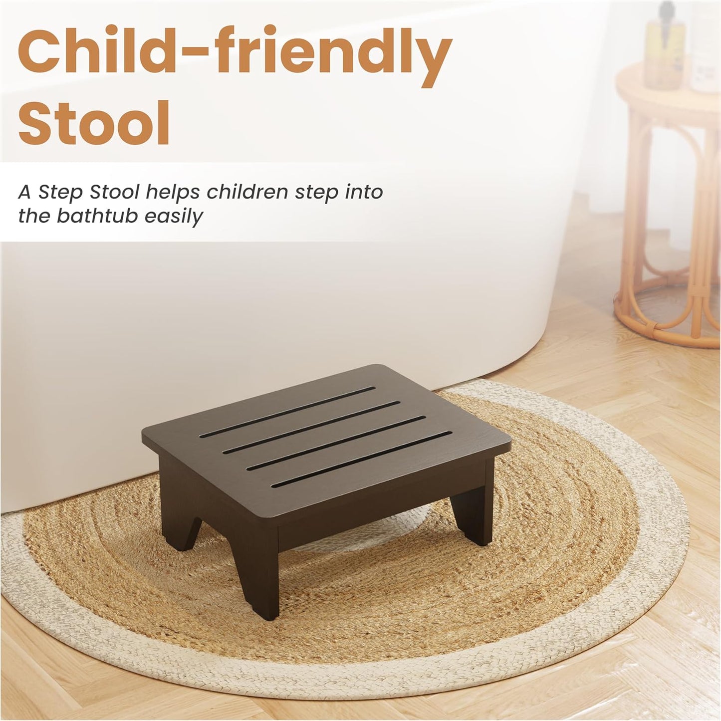 Holana 6.5" Wooden Step Stool for Adults (No Assemble Required)- 500 Lbs One Step Stools for High Bed Riser - Small Stepping Stool for Elderly, Seniors, Kid/Bathroom, Bed, Kitchen (Black)