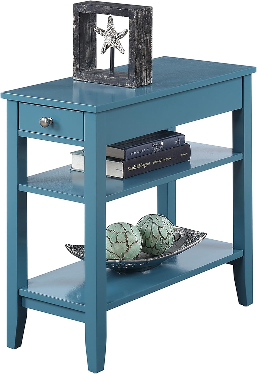 Convenience Concepts American Heritage Chairside End Table with Drawer 23.5" - Classic Living Room Table with Storage Shelf, Bedroom Nightstand, Blue