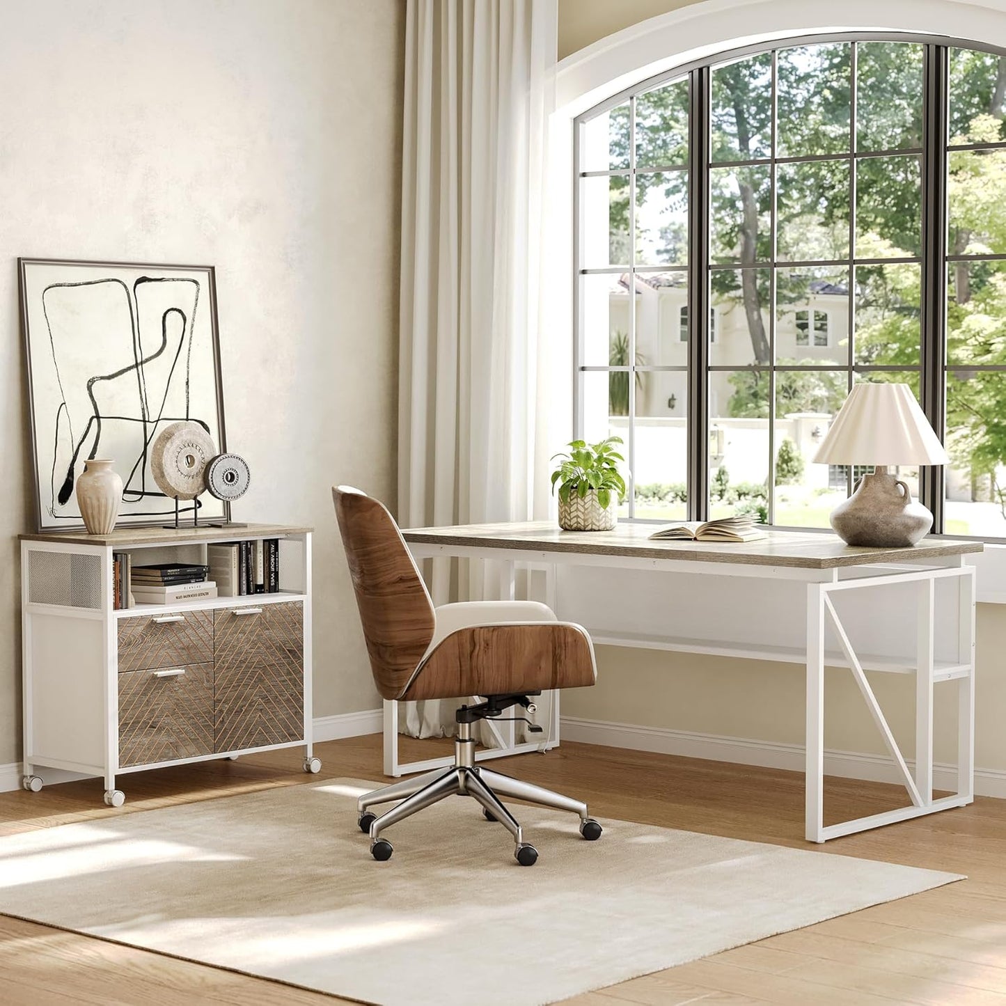 LITTLE TREE 63-Inch Office Desk with 31.5-Inch Lateral File Cabinet, Study Writing Desk Computer Desk for Home Office