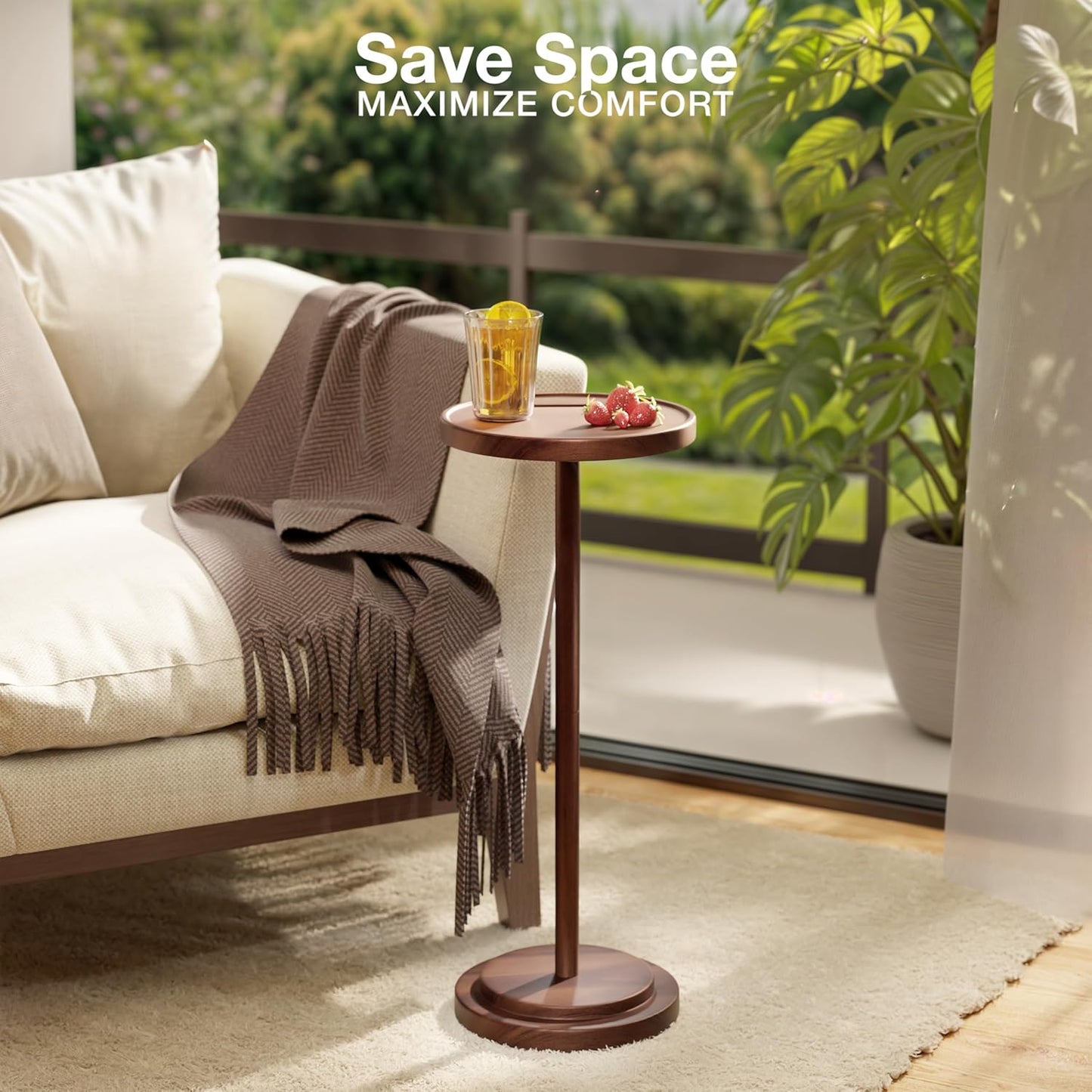 BLUEWEST Drink Table, 24.4" Tall Compact Side Table with Phone Slot and Weighted Base, Durable Pedestal Table Accent for Living Room, Bedroom, or Office, Martini and Cocktail