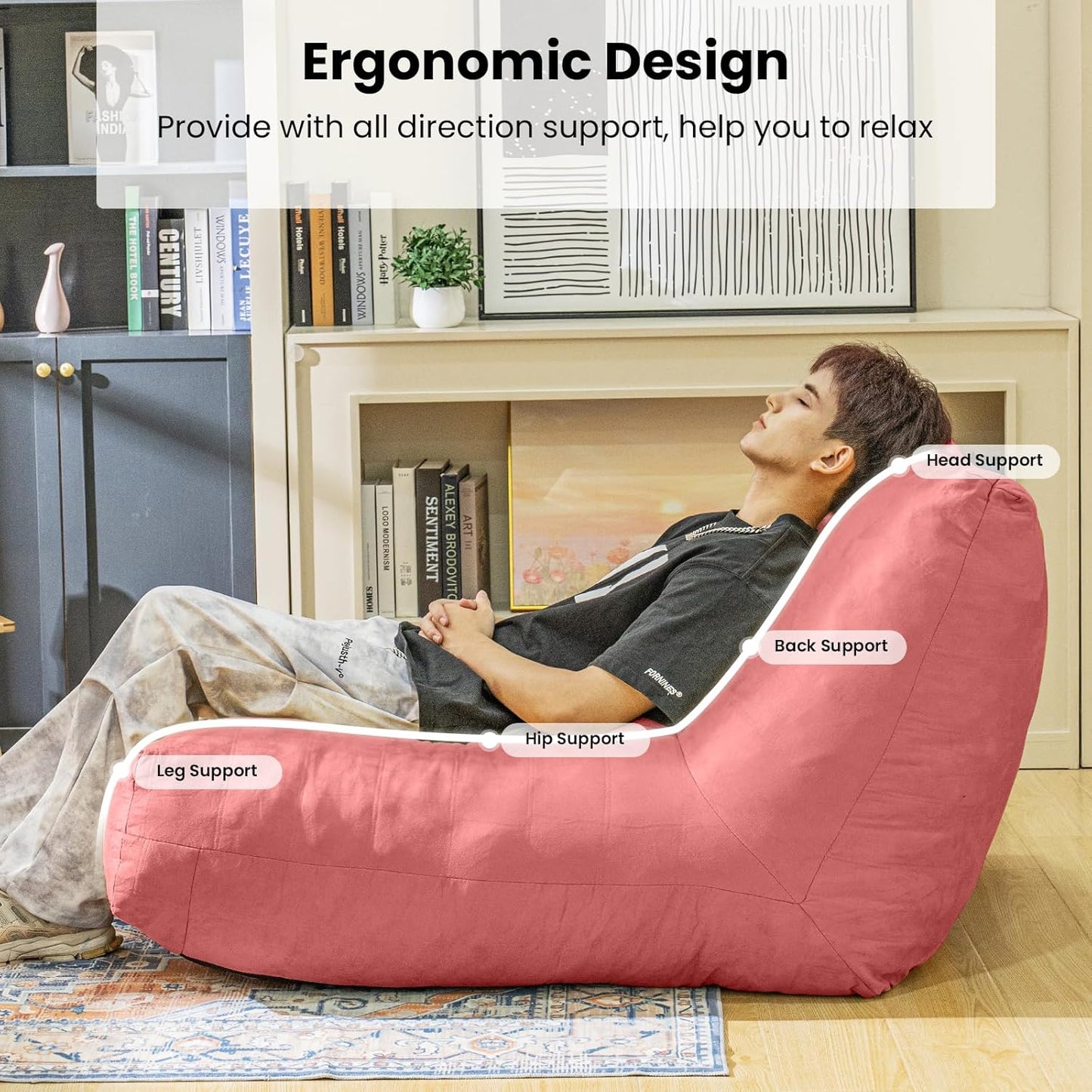 Bean Bag Chair Lazy Bean Bag Sofa, Floor Beanbag Chairs with Stuffed High-Density Foam, Memory Foam Bean Bag Sofa for Living Room, Bedroom and Office