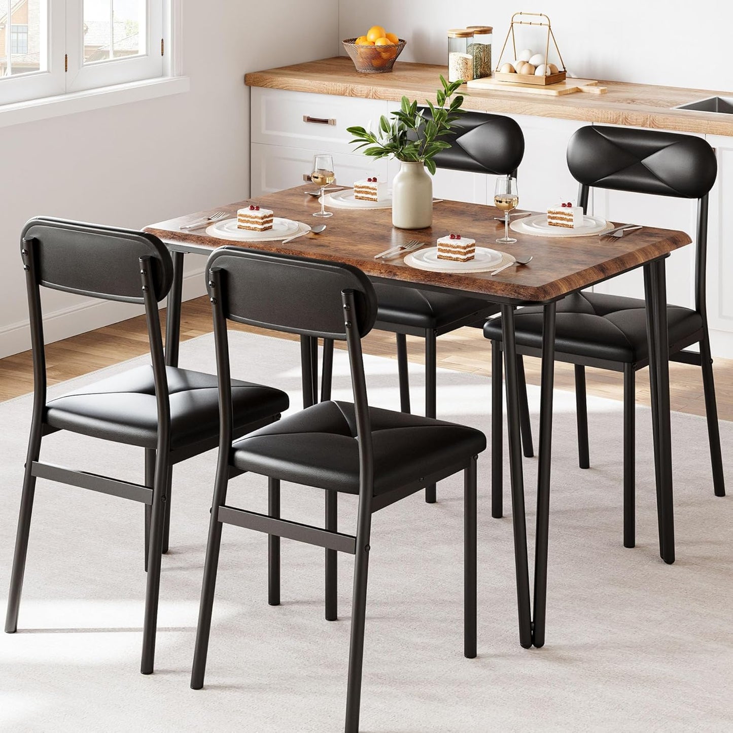 IDEALHOUSE Dining Table Set for 4, Kitchen Table with Upholstered Chairs for Kitchen Room and Small Spaces (Retro, Table with 4 Upholstered Chairs)