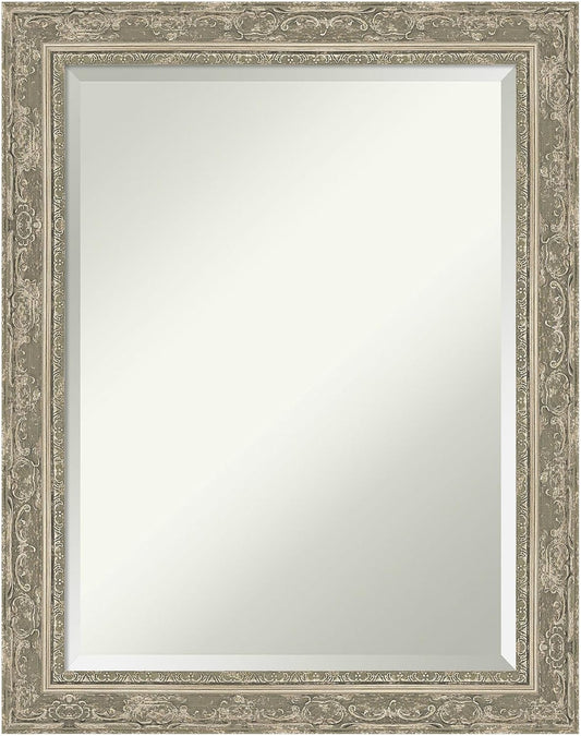 Amanti Art Bathroom Mirror for Over Sink, 29x23 Filigree Silver Rectangle Vanity Mirror, Medium Traditional Frame, Hangs Horizonally and Vertically, Bathroom Wall Decor, Beveled Edge