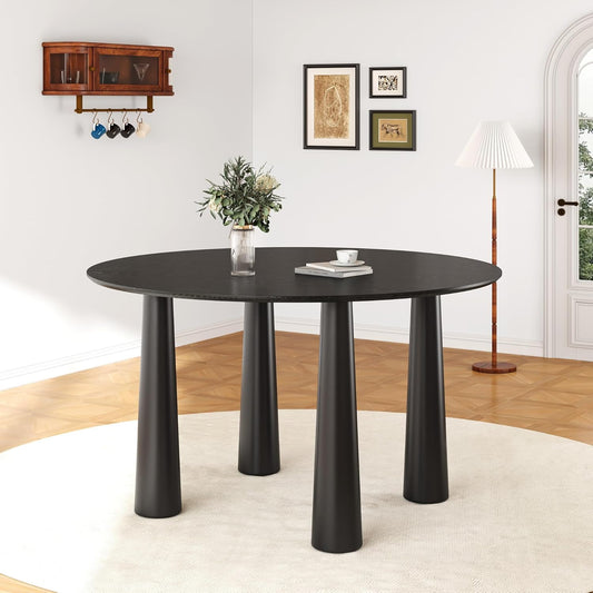 Casaphoria 52" Round Dining Table, Kitchen Table for 6 with Arc-Shaped Edge Top and Cylindrical Legs, Easy Assembly for Living Room, Dining Room, Black