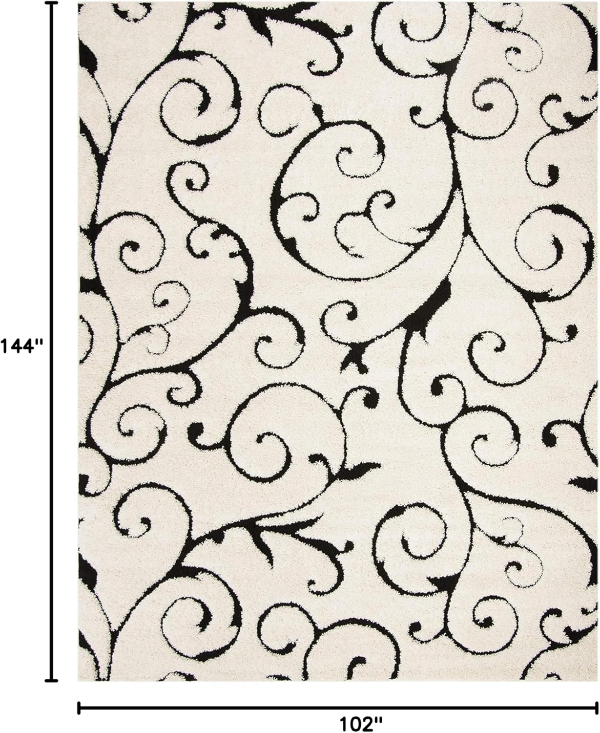 SAFAVIEH Florida Shag Collection Area Rug - 8'6" x 12', Ivory & Black, Scroll Design, Non-Shedding & Easy Care, 1.2-inch Thick Ideal for High Traffic Areas in Living Room, Bedroom (SG455-1290)