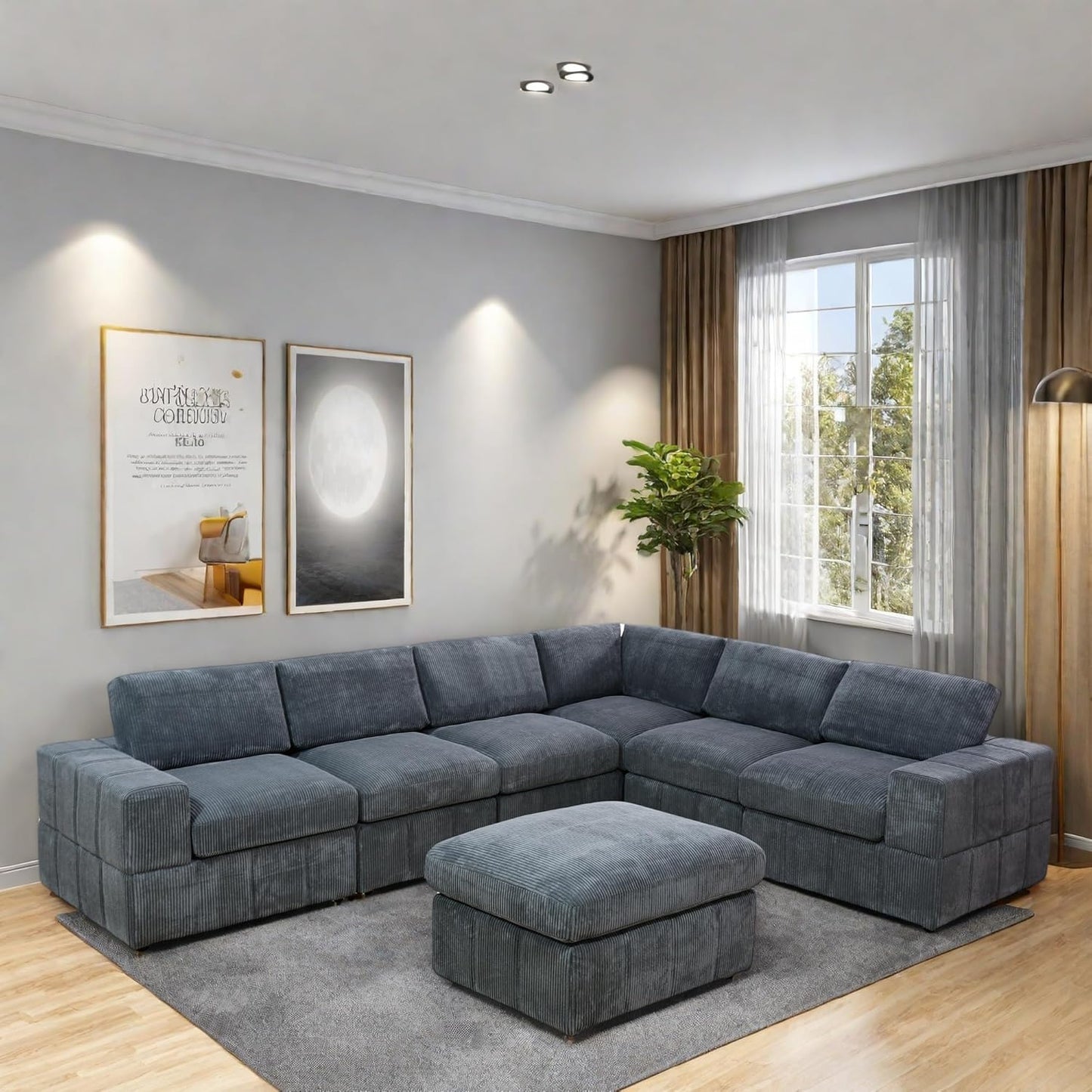 L Shaped Sectional Couches for Living Room, Modular Sectional Sofa with Ottoman & Chaise, Modern Lounge Couch Living Room Furniture for Adults, Dark Grey