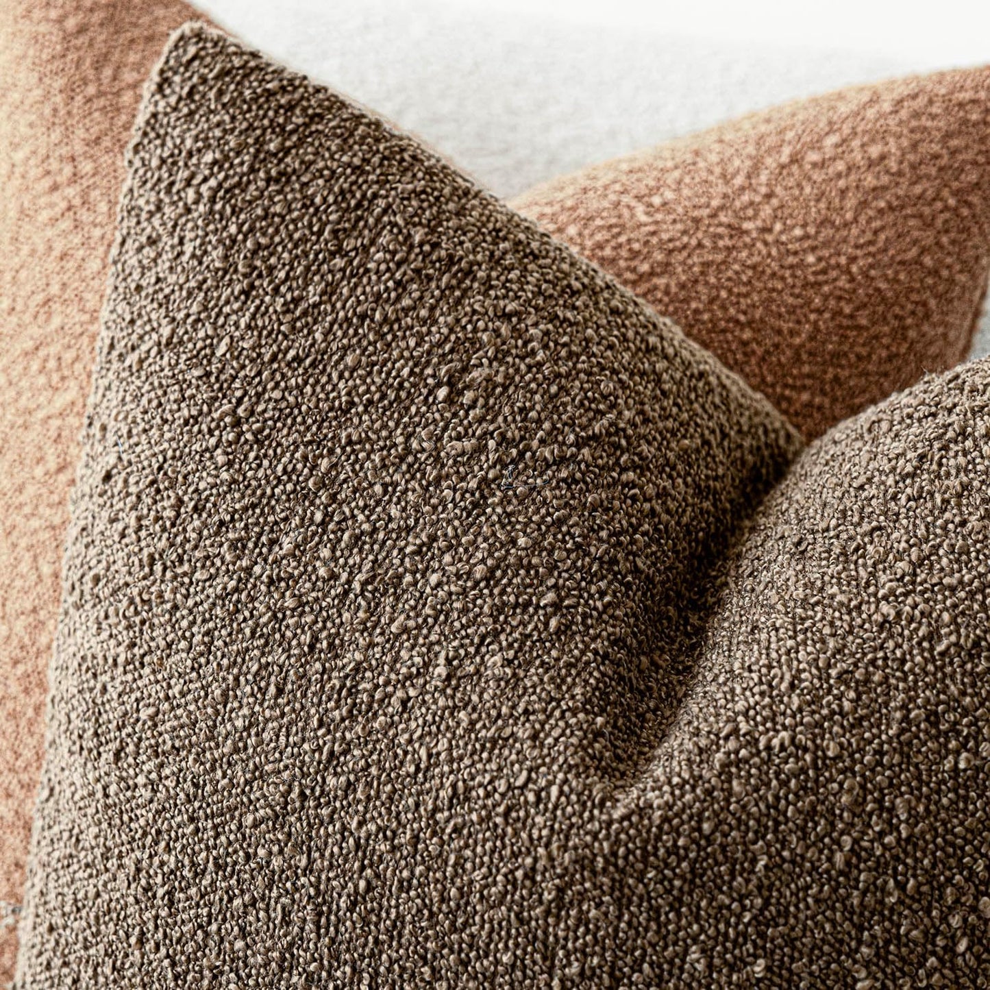 Foindtower Set of 2, Decorative Textured Boucle Throw Pillow Covers Accent Solid Pillow Cases Soft Cozy Couch Cushion Case for Chair Sofa Bedroom Living Room Home Decor 26x26 Inch Light Brown