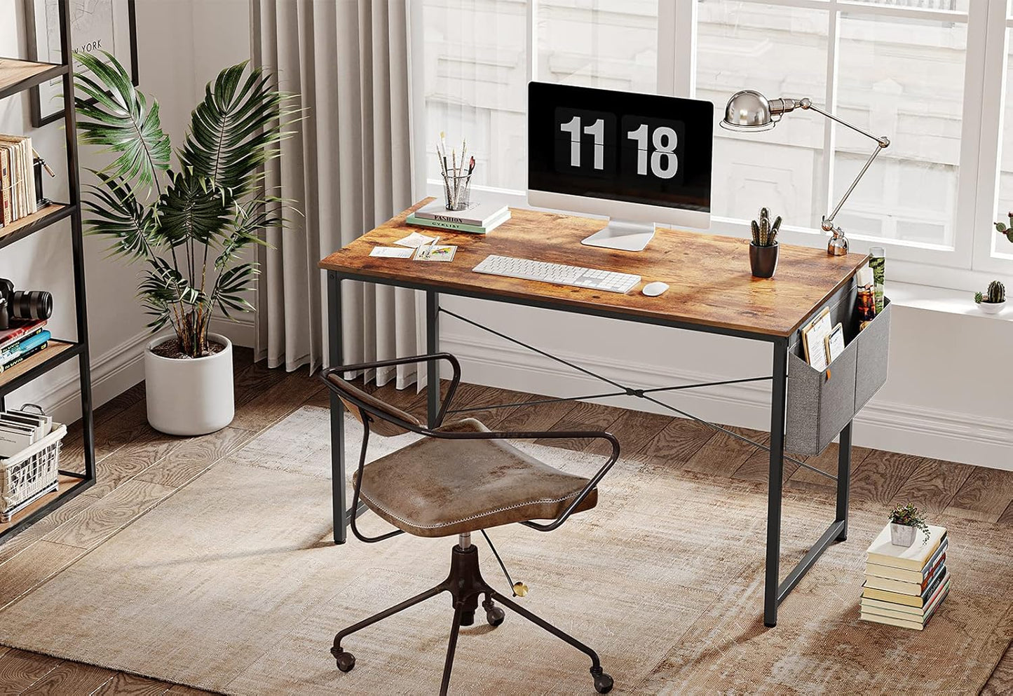 Cubiker Computer Desk 63 inch Home Office Writing Study Desk, Modern Simple Style Laptop Table with Storage Bag, Black