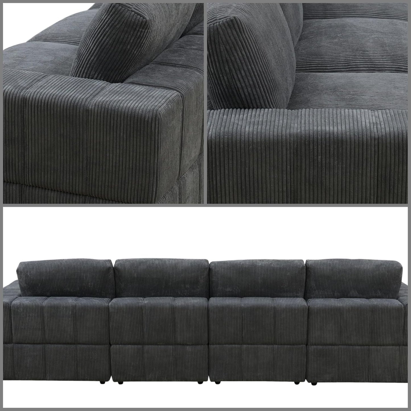 L Shaped Sectional Couches for Living Room, Modular Sectional Couch with Ottoman & Chaise, Modern Lounge Living Room Furniture Sofa for Adults, Dark Grey