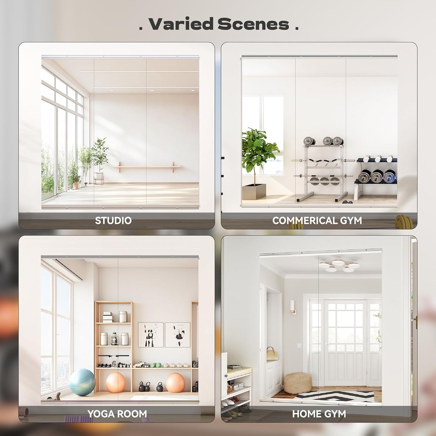 Hasipu Home Gym Mirror 55" L x 24" W - 2PCS Large Full Body Mirror for Yoga, Wall-Mounted Mirrors for Fitness, Garage, Dance Studio, 0.16in Tempered Glass Frameless