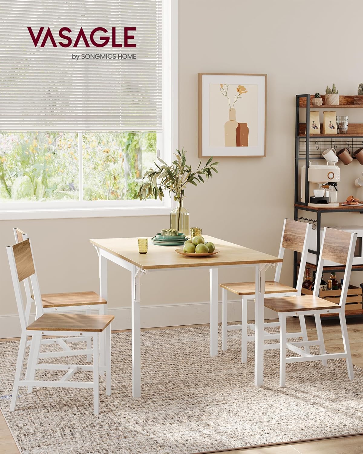 VASAGLE Dining Chair Set of 4, Wood Kitchen Chairs with Metal Steel Frame, Easy to Assemble, Comfortable Seat, Modern Farmhouse Chair for Kitchen, Bedroom, Living Room, Wheat Brown and Cloud White