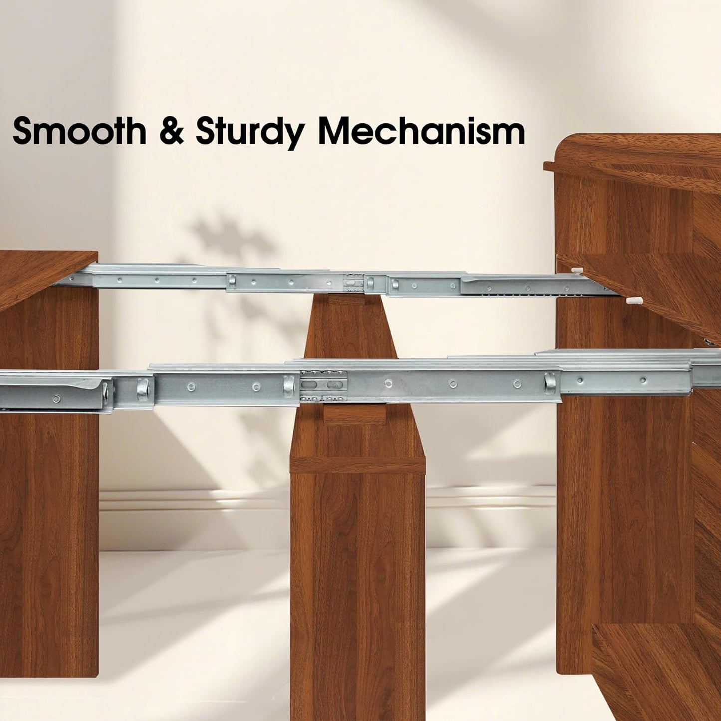 Expandable Dining Table, Convertible Table for Dining Room, Kitchen and Small Spaces, for 2-7 People(with Storage Shelf), Walnut Brown