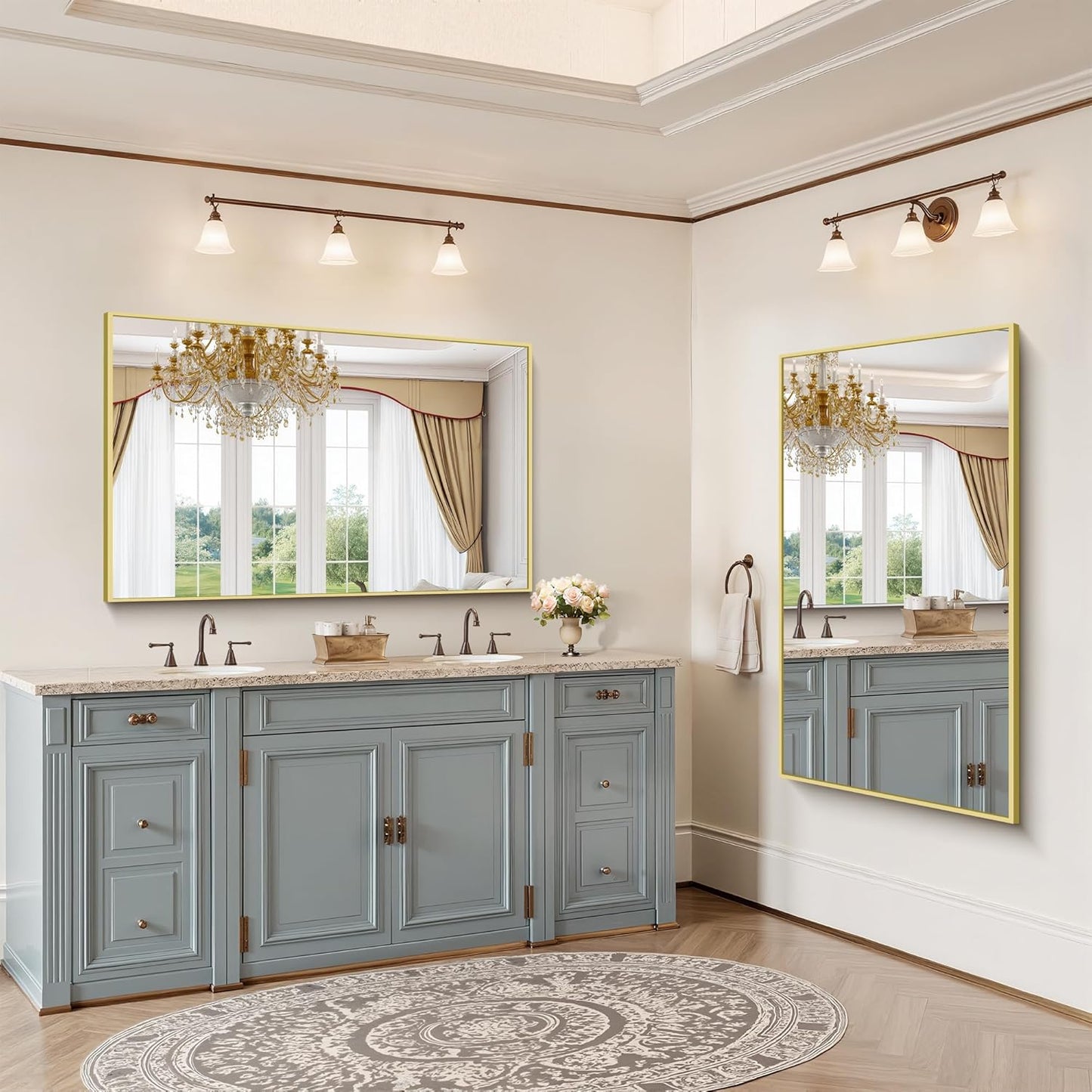 YIROMAN Bathroom Mirror 55"x36", Large Brushed Gold Bathroom Mirror for Over Sink with Aluminum Frame, Rectangular Vanity Mirror with Right Angle, Wall Mirror Hangs Horizontal or Vertical