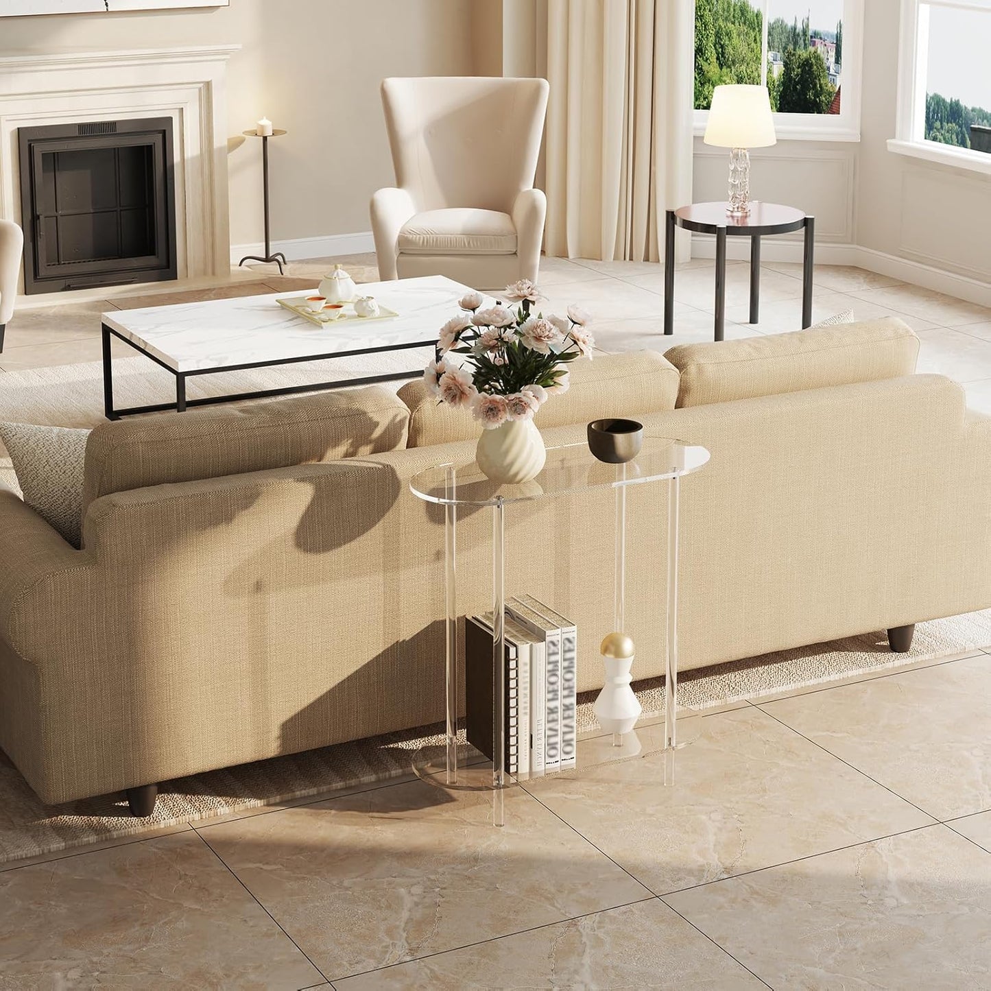 Acrylic Console Table, 2-Tier Oval Frame Sofa Table, 29.53" Small Modern Entryway Table for Living Room, Hallway, Office, Foyer, Easy Assembly (Clear)