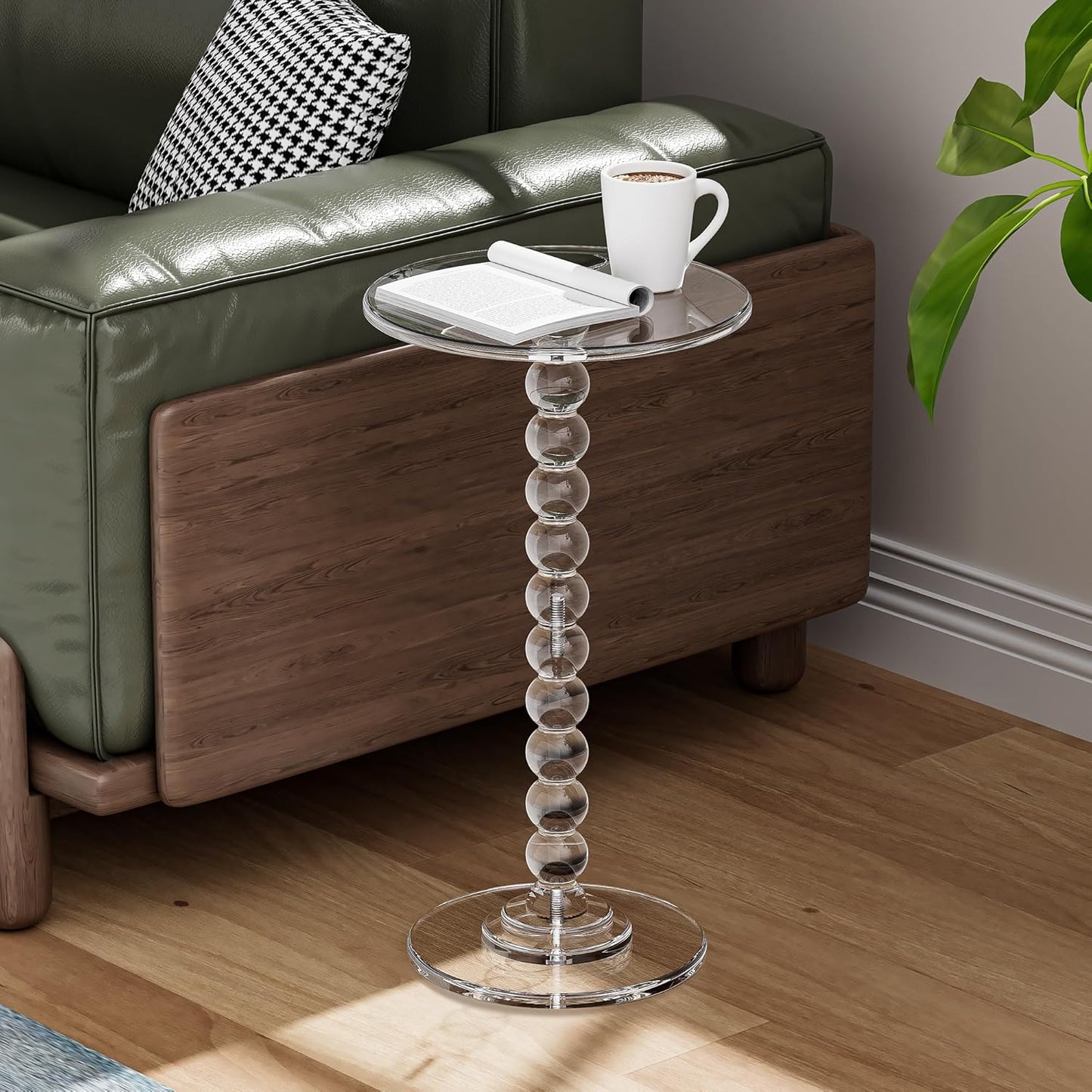 Acrylic Side Table, End Table Round Top with Solid Post for Living Room, Bedroom, Balcony, Easy Assembly (Clear) (Pedestal, Clear)