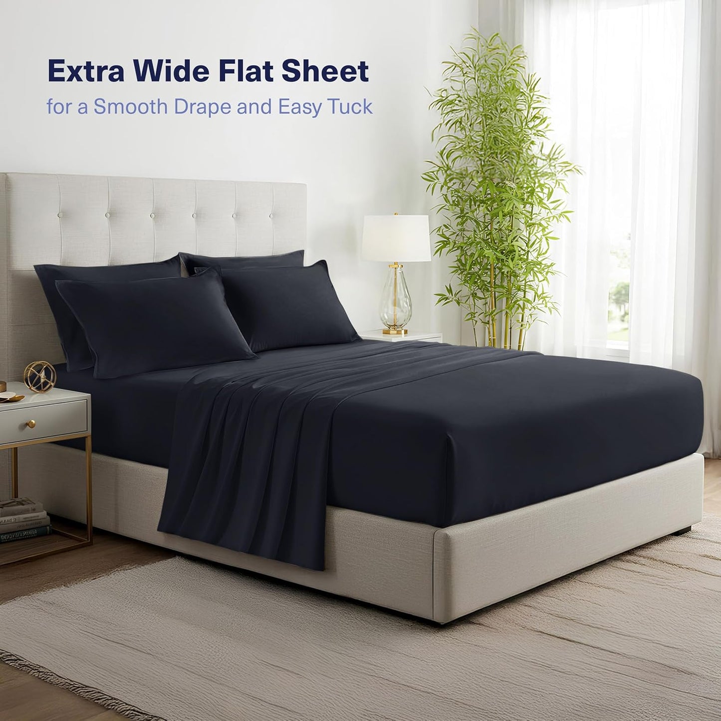 Kickoff Viscose Bamboo Sheets Queen Size 4-pc 100% Organic Bamboo Viscose Bed Cooling Sheets Queen Size Set Cool Bedding for hot Sleepers Sheet, Flat, Fitted, Pillowcases (Onyx Black, Q)